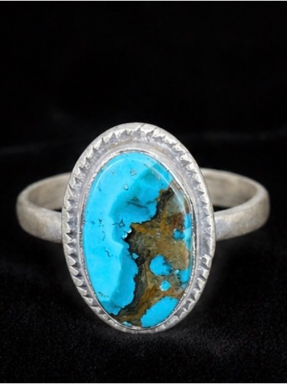 Matte Sterling Silver Turquoise Ring – Adjustable